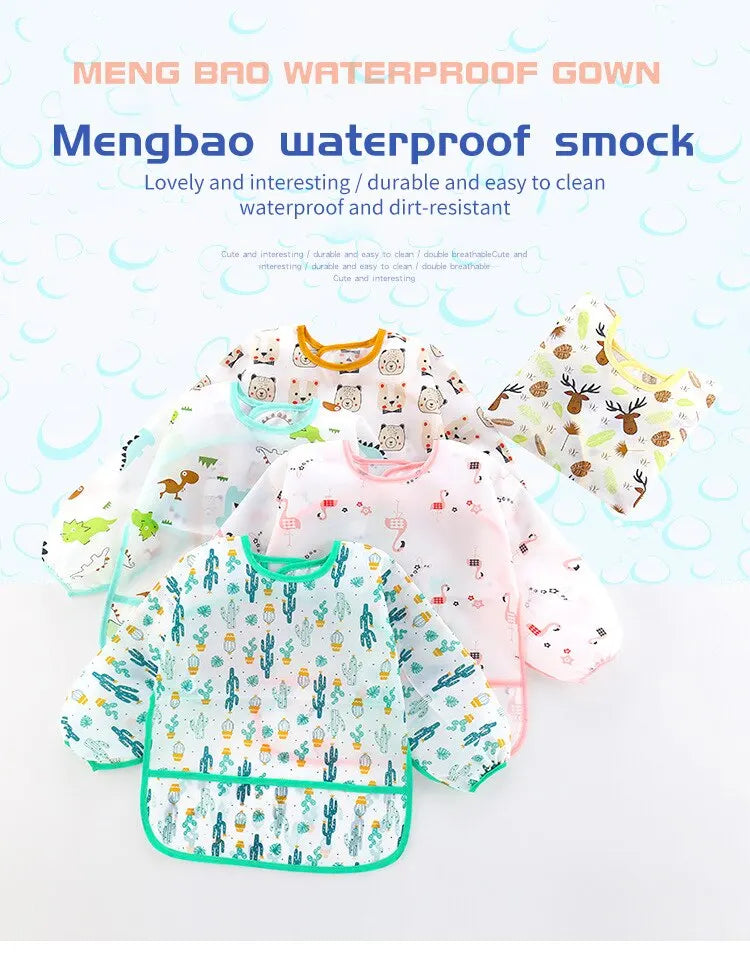 1 PCS Cute Bibs Baby Waterproof Long Sleeve Apron Animals Cartoon Kids Feeding Apron Bib Baby Stuf