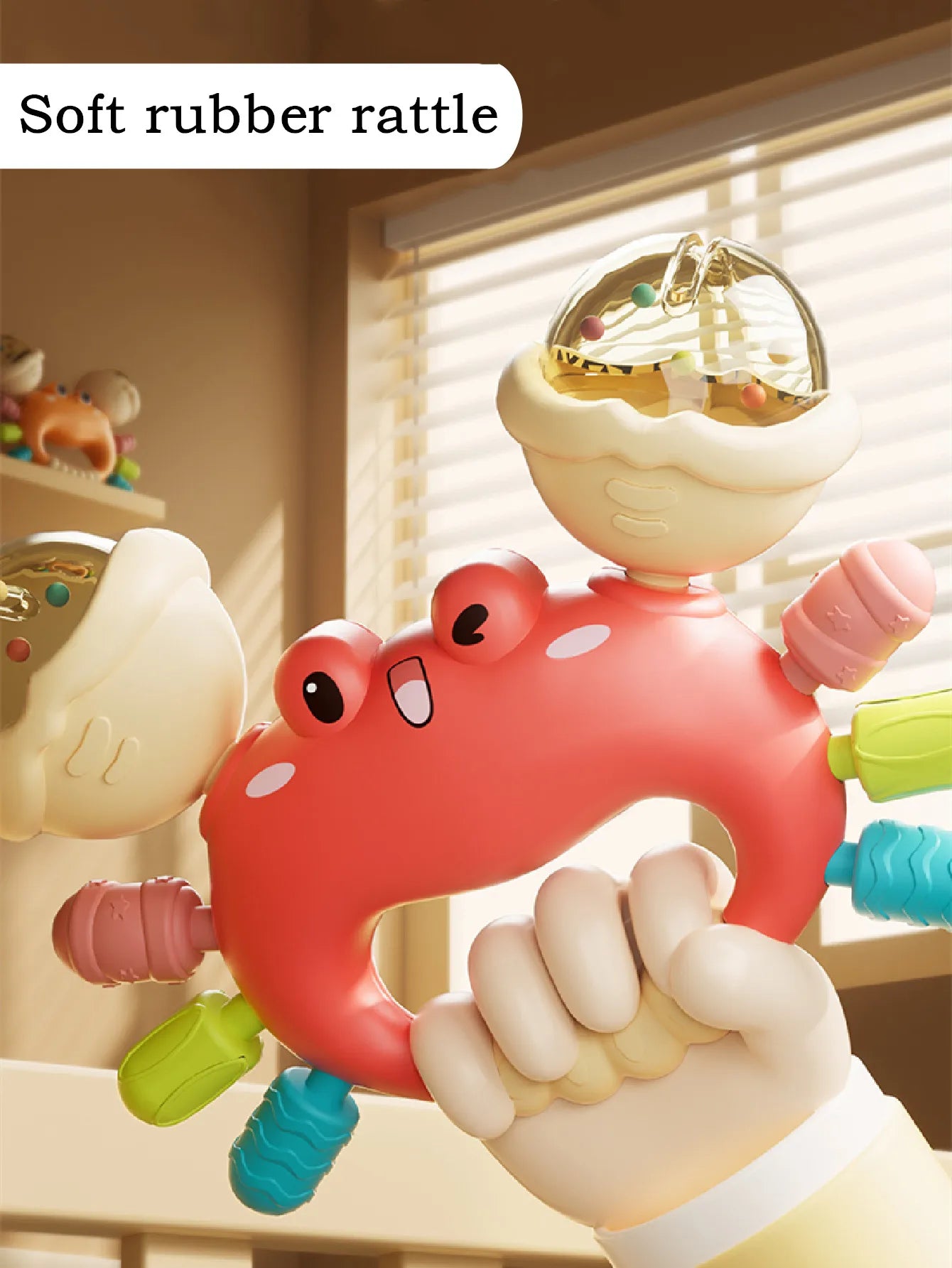 1pc Hand Rattle Portable Sensory Teething Toy Sand Hammer Crab Hand Grip Toys Early Educational Toys for Boys and Girls Gift