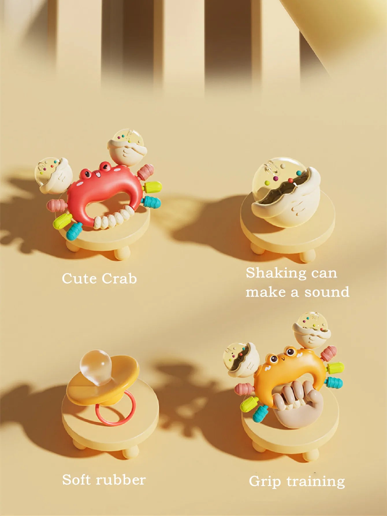 1pc Hand Rattle Portable Sensory Teething Toy Sand Hammer Crab Hand Grip Toys Early Educational Toys for Boys and Girls Gift