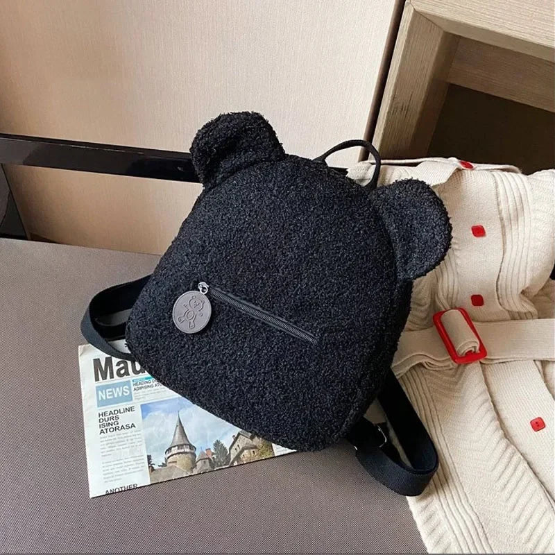 Cute Bear Ear Plush Backpack for Kids Adult Lamb Fleece Shoulder Bag High-capacity Korean Parent-Child Bags Boys Girls Backpacks