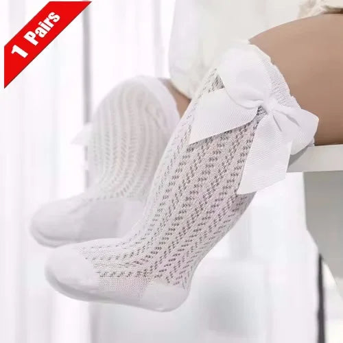 1/3Pairs Baby Girl Socks Toddler Big Bow Cotton Summer Mesh Infant Knee Socks Newborn Long Princess Socks For Girls 0-24Month