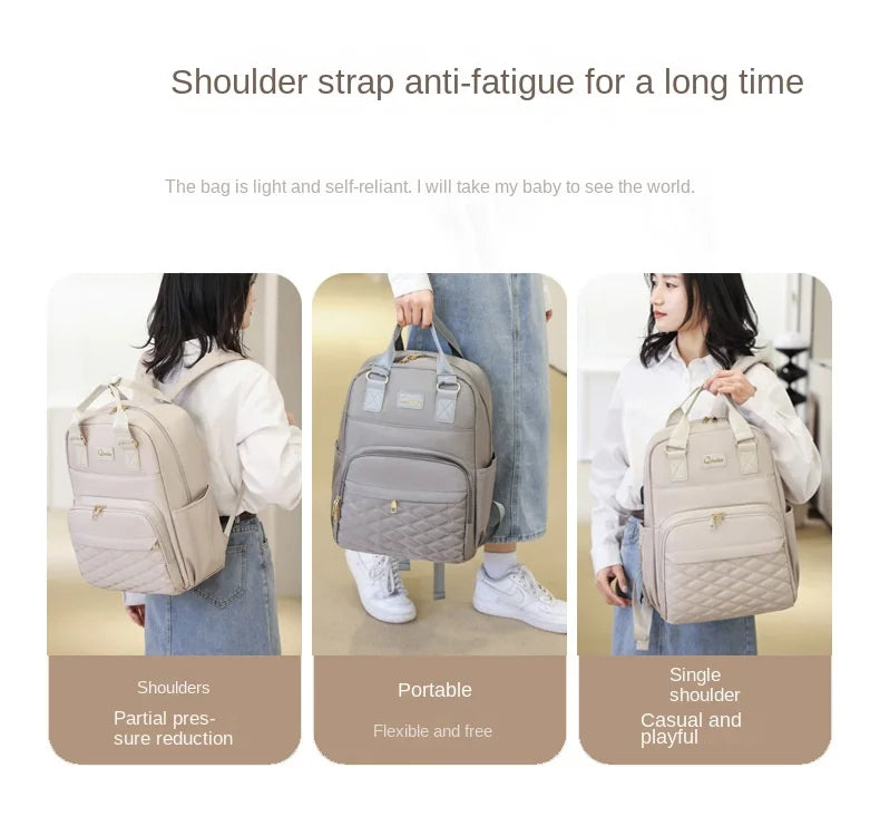 New Mommy Diaper Bags with Diaper Pad Nursing Bags Maternity USB Multifunctional Portable Large Baby Stroller Hanging Bag