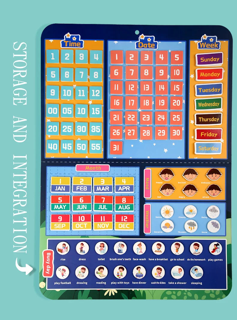 Kids Visual Schedule Daily Calendar Chart Busy Board Preschool Early Learning Toys Time Date Month Festival Weather Season Mood
