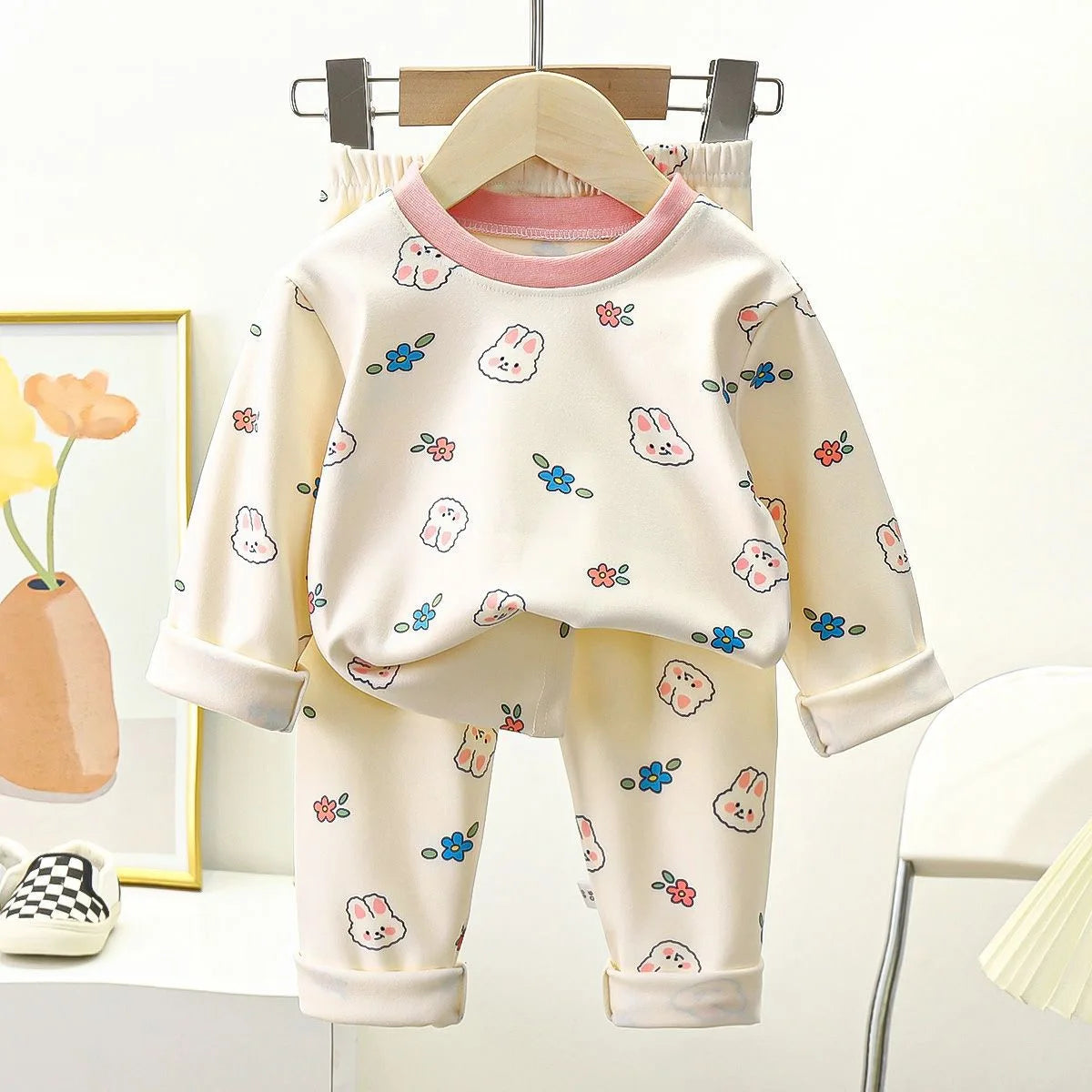 1pcs Children's Underwear Set Kids Soft Cotton Pajamas Boys Girls Baby Spring Autumn Cute Cartoon Long Sleeve Home Sleepwear