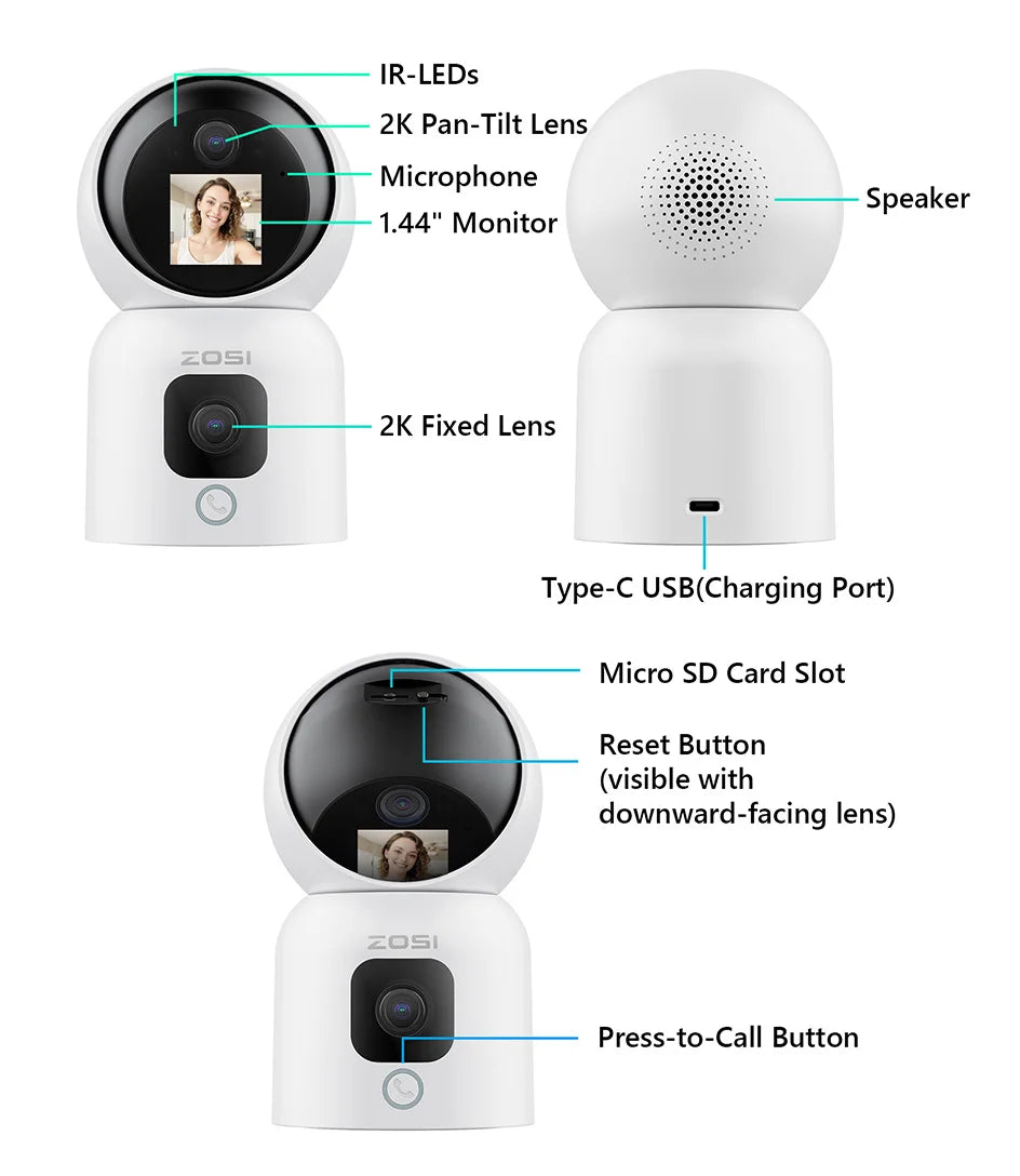 ZOSI 6MP 4MP Dual-Lens Indoor Security IP Camera Two-Way Video 2.4G/5G WiFi C528 360° Views Pan/Tilt Home Baby/Pet Dog Monitor