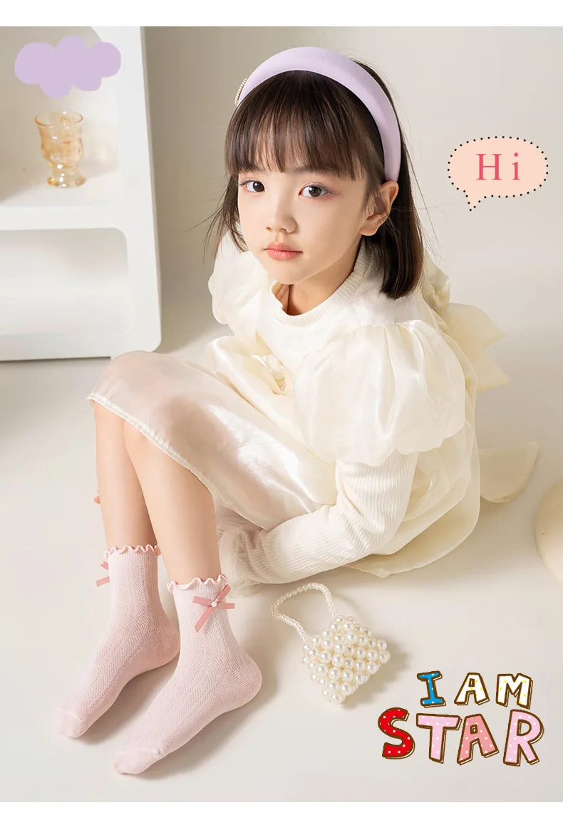 3 Pairs/lot Kids Socks Bowknot Princess Spring Summer Cotton Girls Socks Cute Children Baby Little Girl Clothing Accessories
