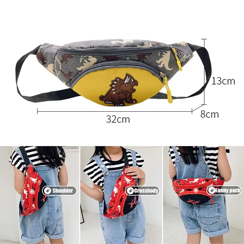 Kids Waist Bags Cartoon Dinosaur Print Outdoor Travel High Capacity Crossbody Zipper Bag Girl Boy Gift Children Chest Pouch Pack
