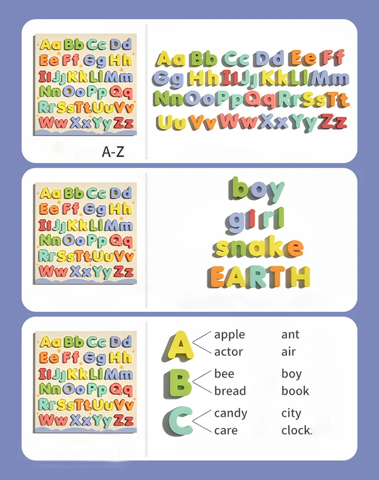 Wooden Educational Abc Puzzle Upper Case and Lower Case Letters for Birthday Gifts Boys Girls Family Game Children Preschoolers