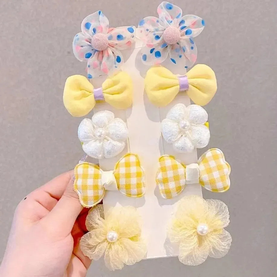 10 Pcs/1 Sets Kids Cute Bow Hair Accessories For Girls Flowers Modeling Hair Clips Hairpin