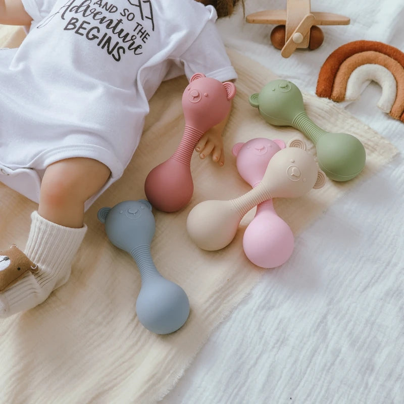 Baby Silicone Sand Hammer Toys 0 12 Months Baby Teether Toys Cartoon Bear Make Hoise Maracas Silicone Accessories for Babies