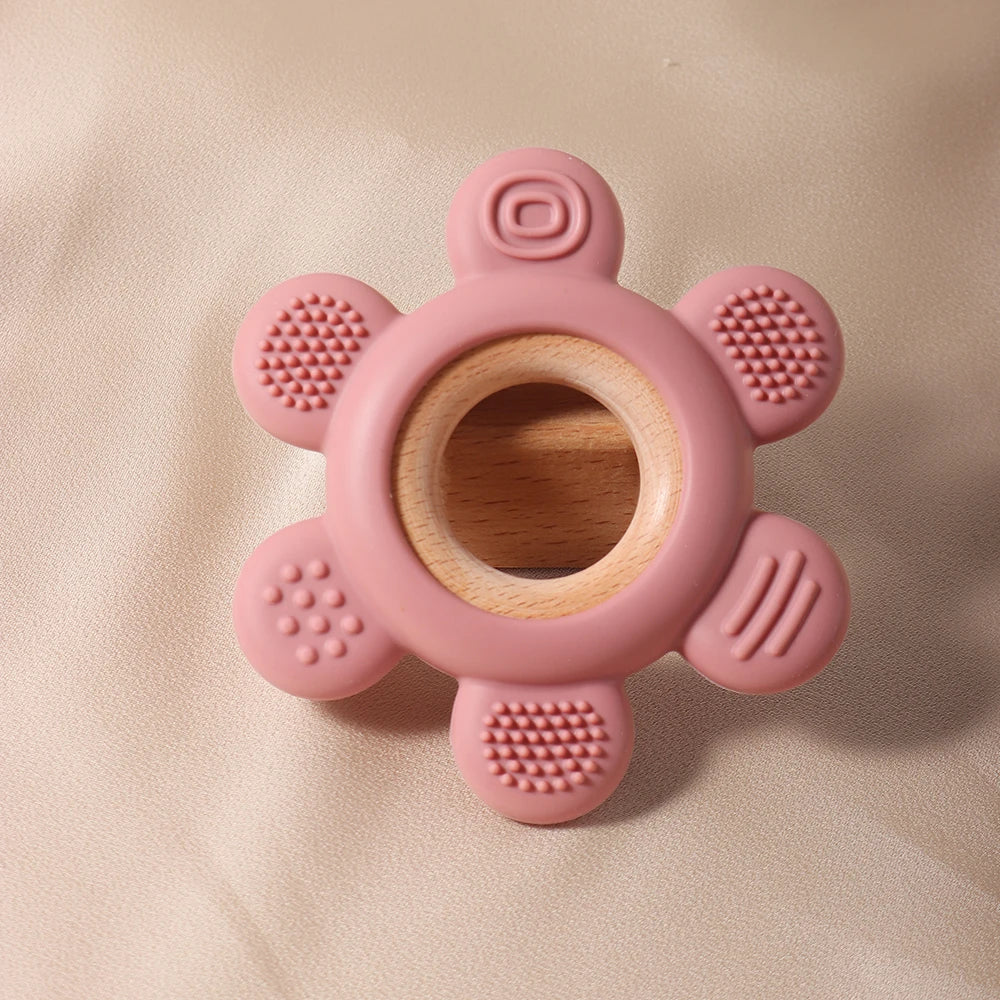 new Baby rudder shape silicone teether Food Grade Safe Teether with wooden ring Toy Teething gift