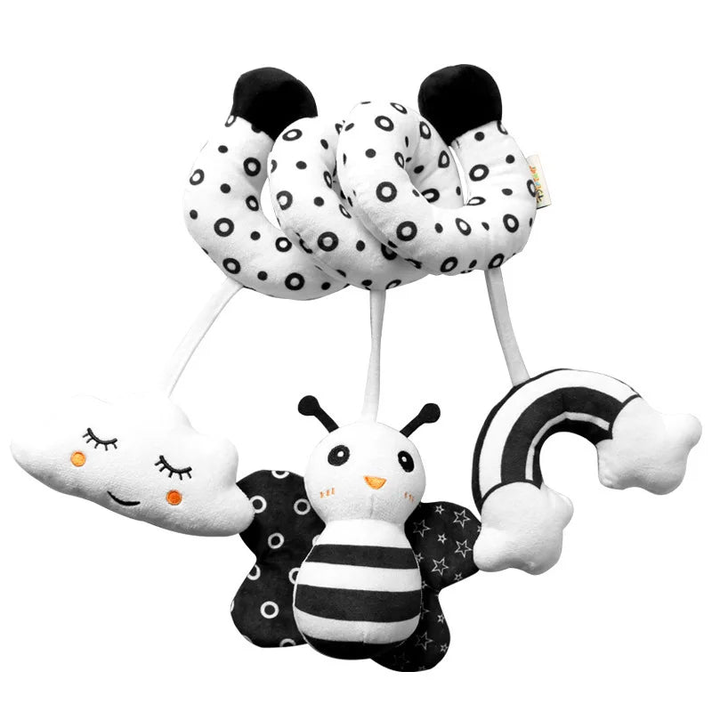 Newborns Spiral Hanging Activity Stroller Toy Baby Carseat Toy Black & White Lion Koala Rattle for Crib Mobile Sensory Toy Gift