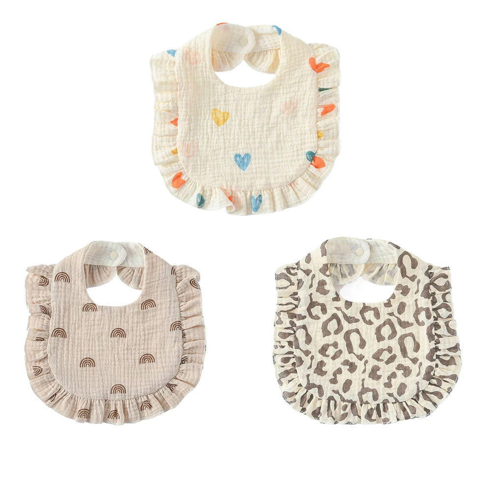 3pcs Children Bib Set Cotton Muslin Toddler Baby Comfort Saliva Dorp Shape Towel Solid With Button Kid Bibs