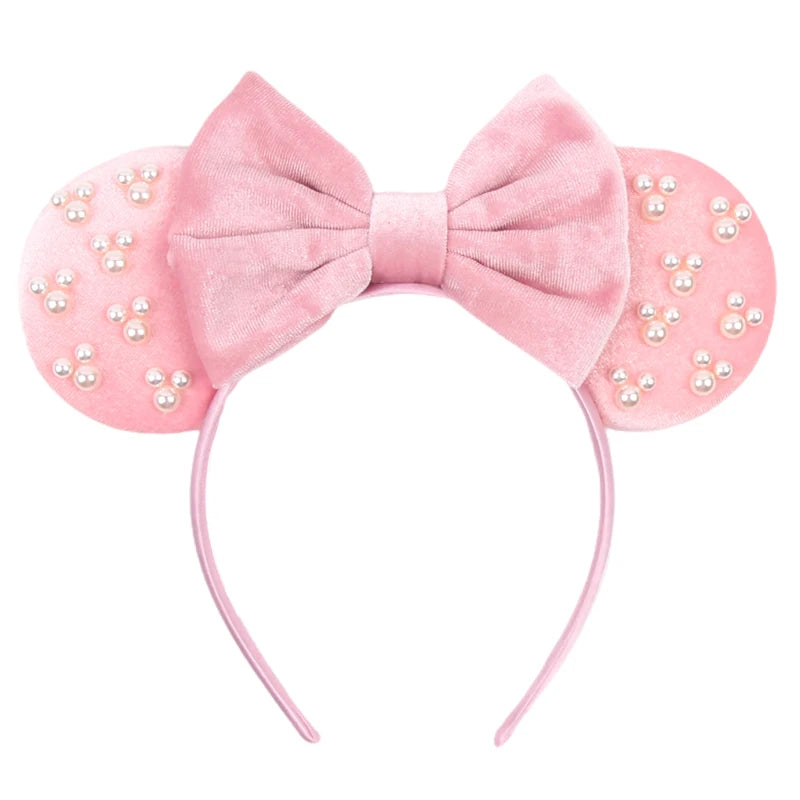 Disney Mickey 3.3"Velvet Ears Headband For Girls Soft Bow Hairband Halloween Festival Party Christmas DIY Hair Accessories
