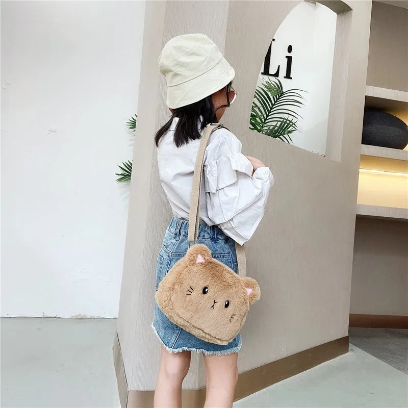 1 Piece Cute Kids Bag for Girls Kawaii Cartoon Animal Cat Messenger Bag for Children Portable High Capacity Outdoor Plush Bag
