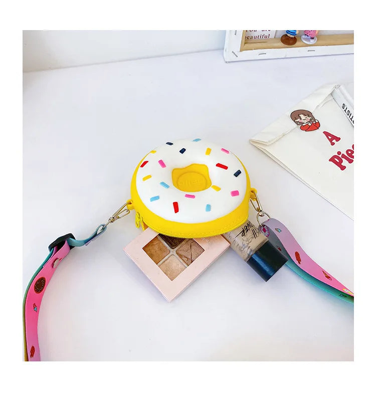 Round Donut Crossbody Bag Child Child Girl Children Shoulder Bag Adjustable Strap Vacation Travel Rainbow Printed Pocket Package