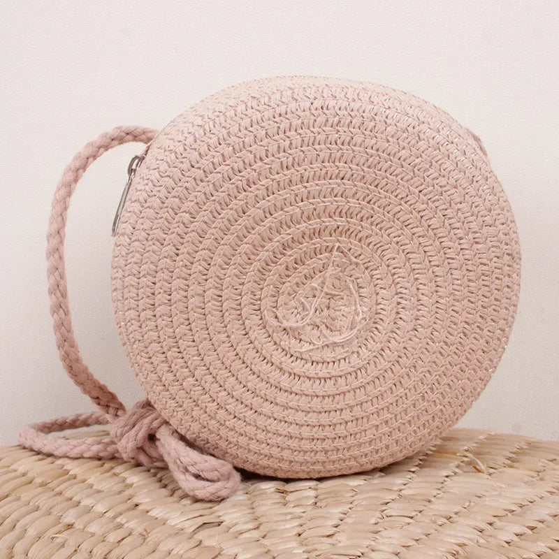 Baby Girl Fashion Casual Solid Straw Shoulder Bags Backpack Accessories Kids Coin Purse Kids Children Cute Round Messenger Bag