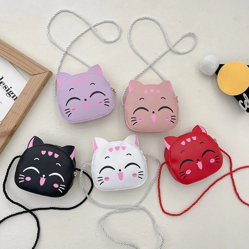 New Outdoor Kids Shoulder Bag PU Leather Cartoon Girls Princess Handbag Cute Cat Travel Baby Mini Coin Purse Messenger Bags