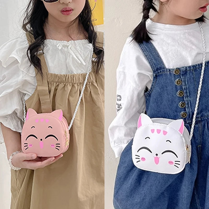 New Outdoor Kids Shoulder Bag PU Leather Cartoon Girls Princess Handbag Cute Cat Travel Baby Mini Coin Purse Messenger Bags