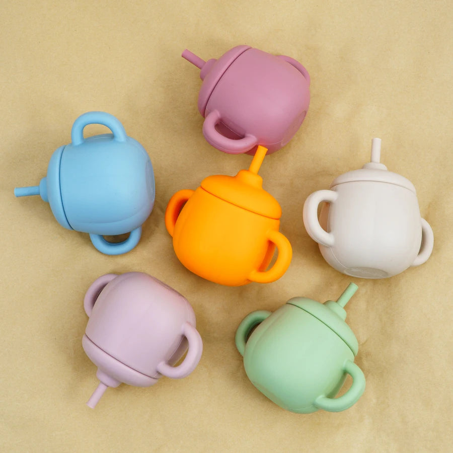1PCS Baby Silicone Straw Cup BPA Free Portable Storage Snack Container Feeding Cup Kids Learning Drink Cup Water Bottle
