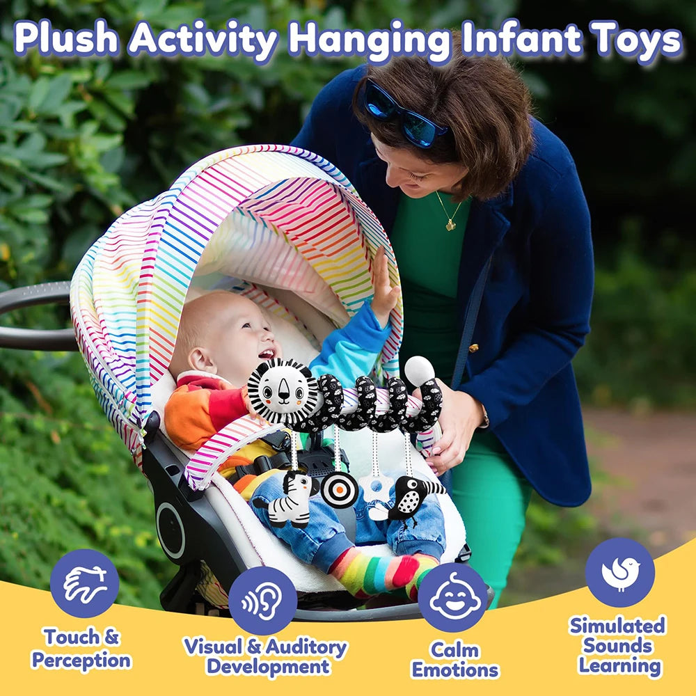 Car Seat Toys for Babies Rattle Mirror Crinkle Squeaky Carseat Stroller Toys 0-6 Months Developmental Newborn Baby Girl Gifts