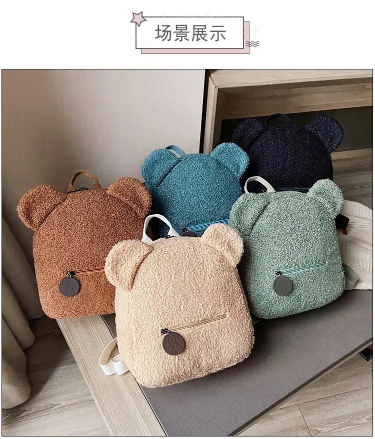 Cute Bear Ear Plush Backpack for Kids Adult Lamb Fleece Shoulder Bag High-capacity Korean Parent-Child Bags Boys Girls Backpacks