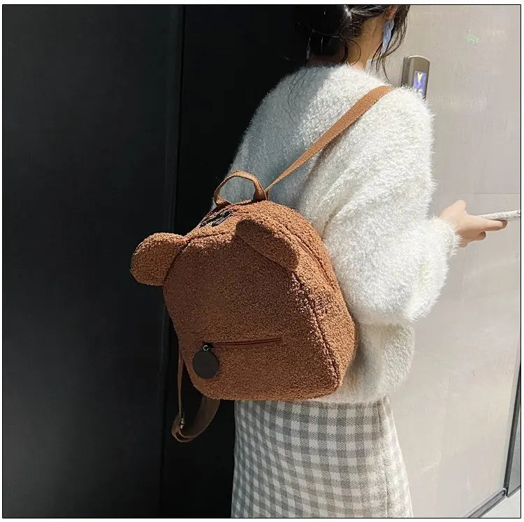 Cute Bear Ear Plush Backpack for Kids Adult Lamb Fleece Shoulder Bag High-capacity Korean Parent-Child Bags Boys Girls Backpacks