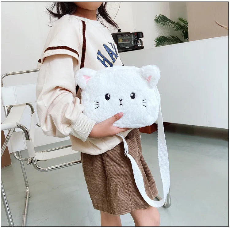 1 Piece Cute Kids Bag for Girls Kawaii Cartoon Animal Cat Messenger Bag for Children Portable High Capacity Outdoor Plush Bag