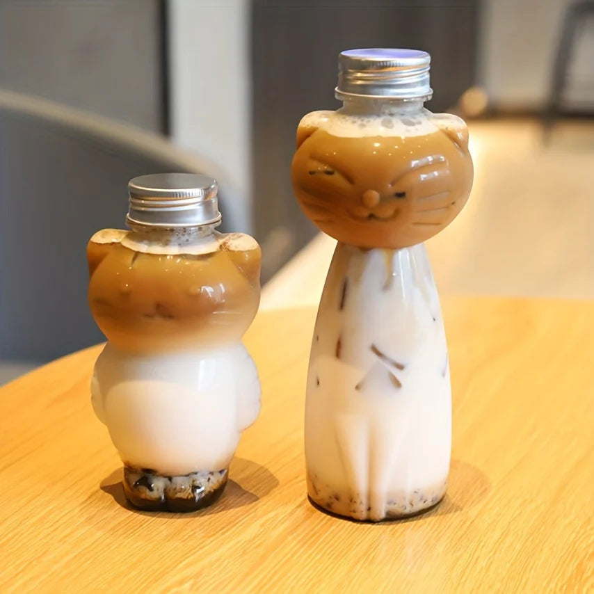 Kawaii Cat Water Bottles For Milk Tea Coffee Juice Portable Drinking Cup Home Transparent Juicing Beverage Clear Drink Bottle