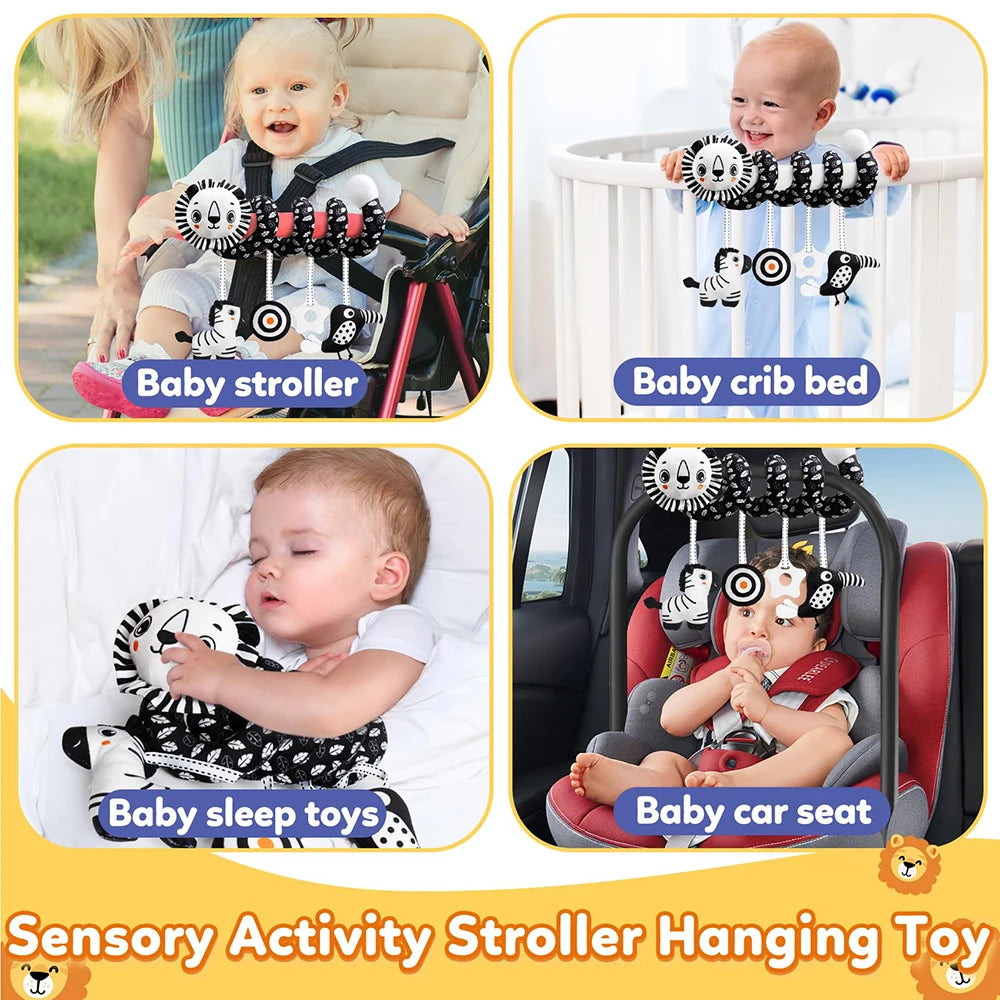 Car Seat Toys for Babies Rattle Mirror Crinkle Squeaky Carseat Stroller Toys 0-6 Months Developmental Newborn Baby Girl Gifts