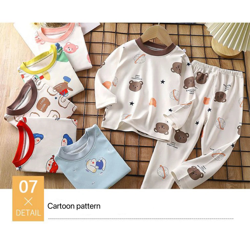 1pcs Children's Underwear Set Kids Soft Cotton Pajamas Boys Girls Baby Spring Autumn Cute Cartoon Long Sleeve Home Sleepwear