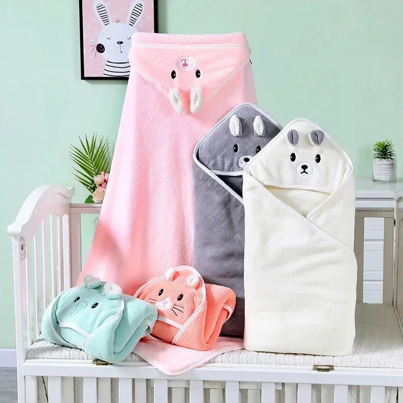 Cartoon Animal Baby Hooded Bath Towels Toddler Bathrobe Warm Sleeping Swaddle Wrap for Boys Girls Newborn Soft Towel Blanket