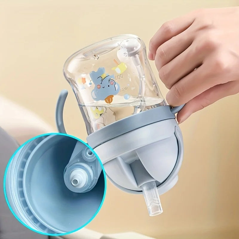 250ml/8oz Cute Cartoon Straw Cup with Handle, Gravity Ball, Sippy Cup, Perfect Water Bottle Gift for Outdoor Daily Use