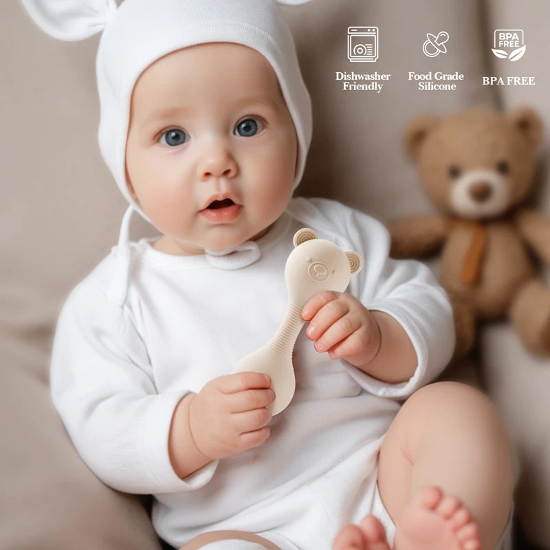 Baby Silicone Sand Hammer Toys 0 12 Months Baby Teether Toys Cartoon Bear Make Hoise Maracas Silicone Accessories for Babies