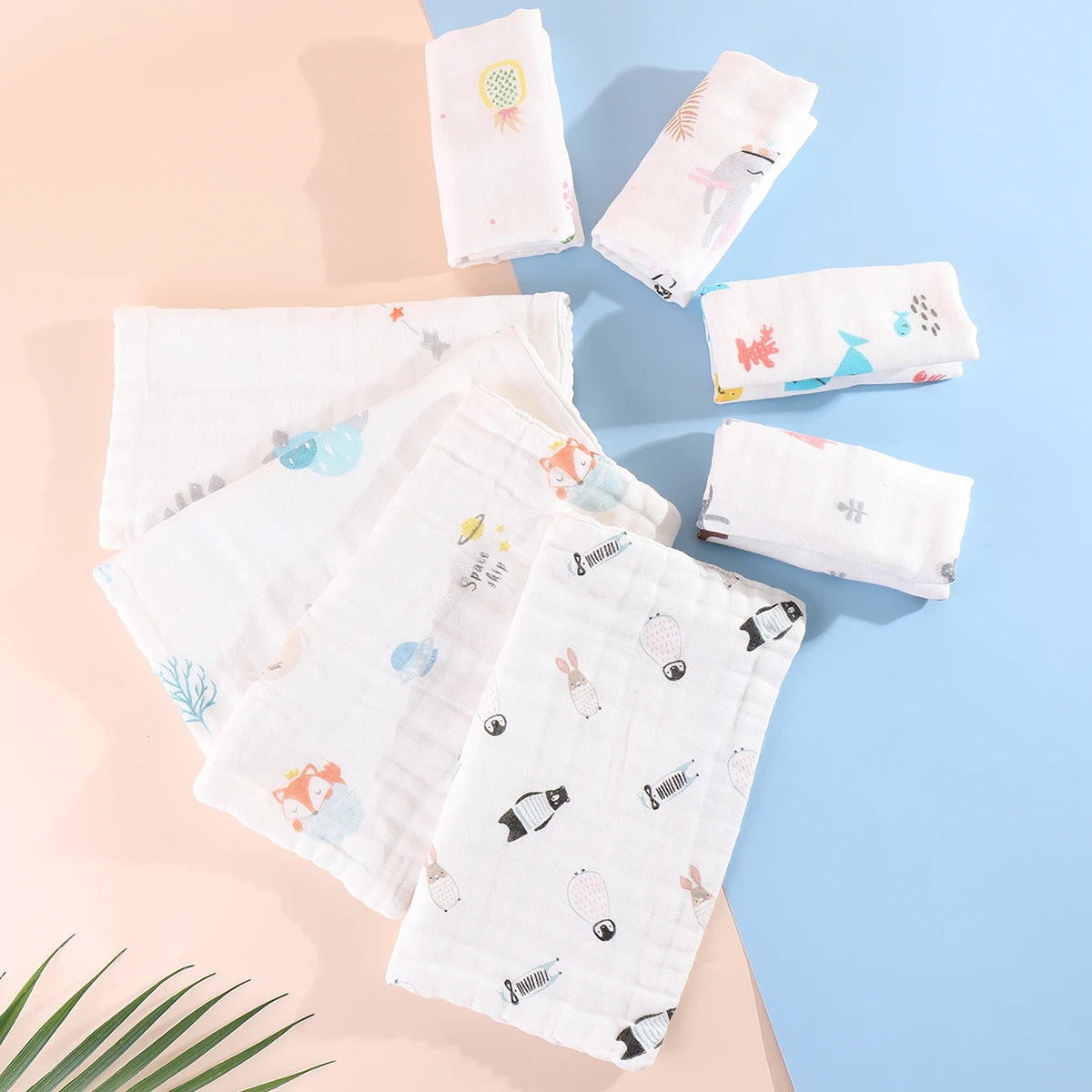 Random 5pcs Muslin 8 layers Cotton Soft Baby Towels Baby Face Towel Handkerchief Bathing Feeding Face Washcloth Wipe Burp Cloth