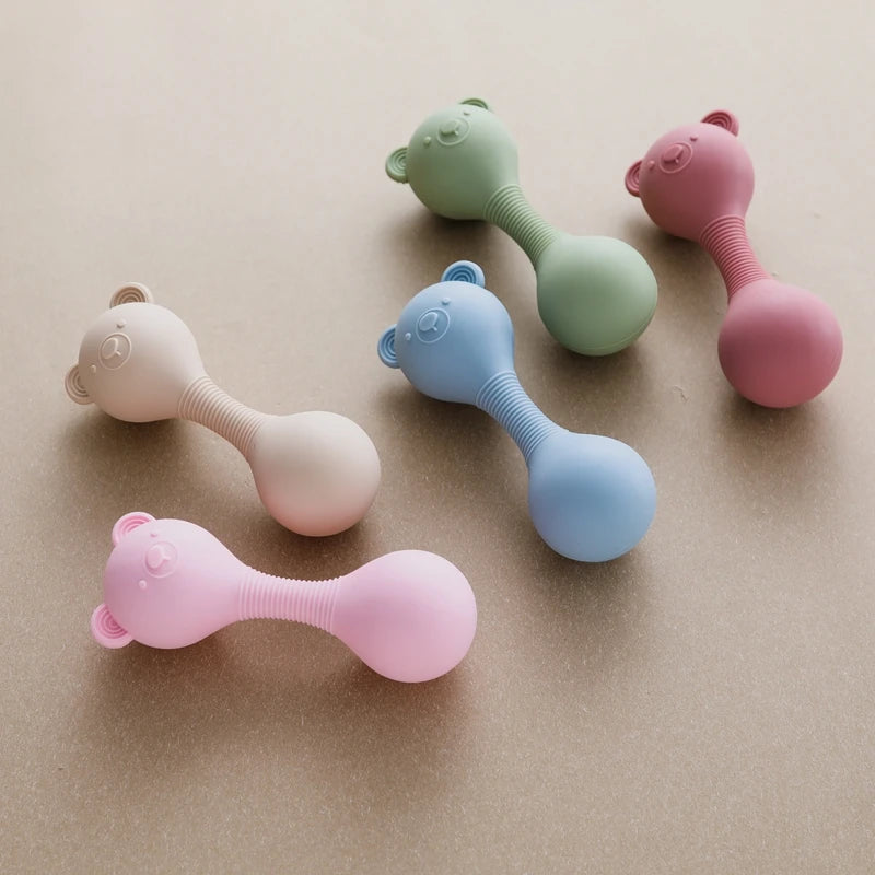 Baby Silicone Sand Hammer Toys 0 12 Months Baby Teether Toys Cartoon Bear Make Hoise Maracas Silicone Accessories for Babies