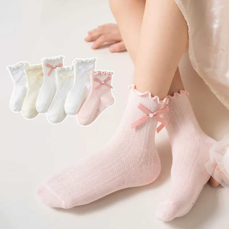 3 Pairs/lot Kids Socks Bowknot Princess Spring Summer Cotton Girls Socks Cute Children Baby Little Girl Clothing Accessories