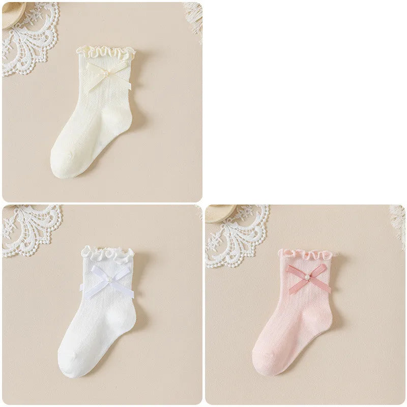 3 Pairs/lot Kids Socks Bowknot Princess Spring Summer Cotton Girls Socks Cute Children Baby Little Girl Clothing Accessories