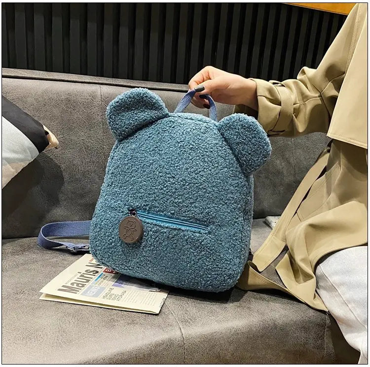 Cute Bear Ear Plush Backpack for Kids Adult Lamb Fleece Shoulder Bag High-capacity Korean Parent-Child Bags Boys Girls Backpacks