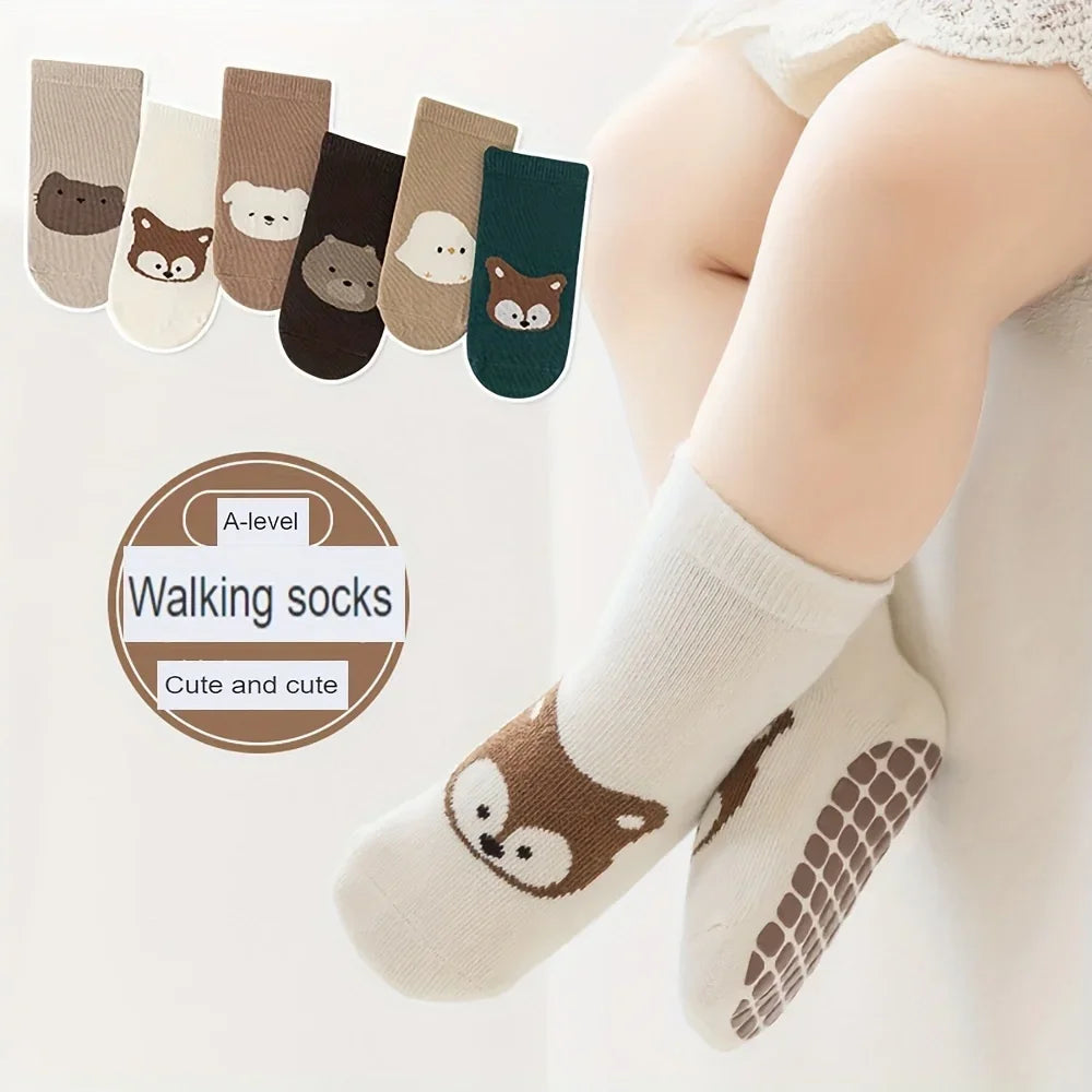 6/1 Pairs Autumn And Winter Large Area Dot Glue Baby Trampoline Socks, Baby Little Kids Non-slip Floor Socks Large Cartoon Strai