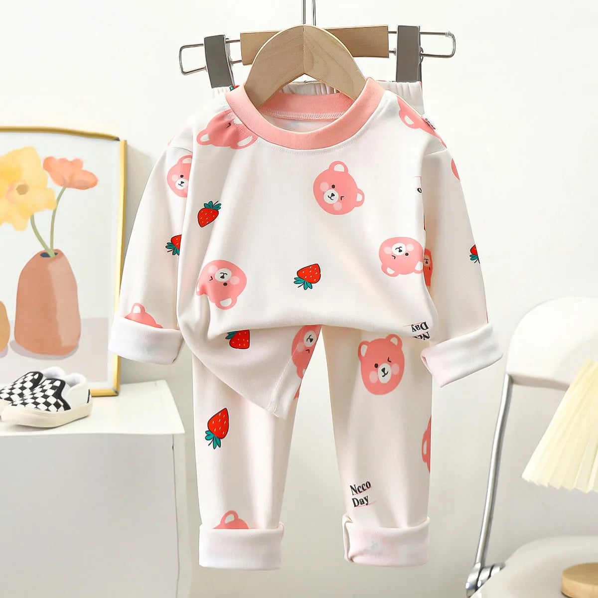 1pcs Children's Underwear Set Kids Soft Cotton Pajamas Boys Girls Baby Spring Autumn Cute Cartoon Long Sleeve Home Sleepwear