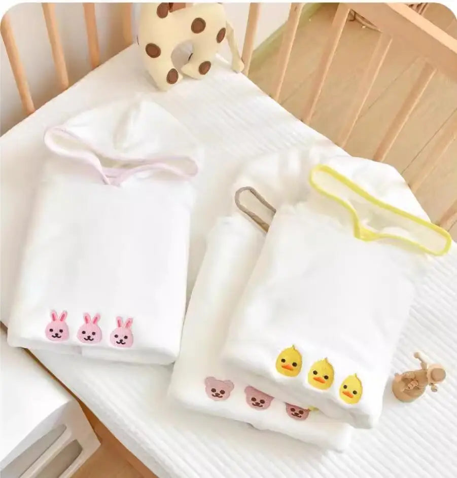 Baby Bath Towel Hooded Soft Coral Velvet Child Bathrobe Cute Cartoon Animal Warm Toddler Sleeping Swaddle Wrap Towel Blanket
