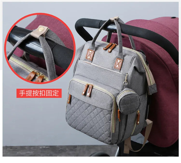 Mummy Backpack With Foldable Crib Soft Mattress Multifunctional Mommy Bags Baby Bottle Insulation Storage Bags Diaper Organizer