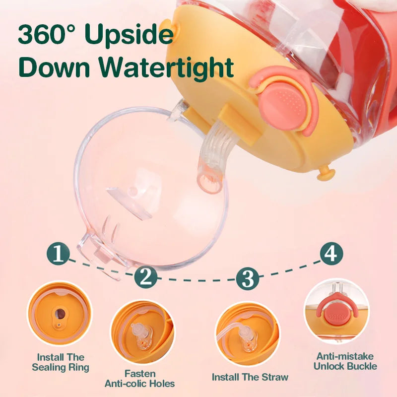 Dr.isla Kids Water Sippy Cup With Straw Cartoon Leakproof Water Bottles Outdoor Portable Drink Bottle Children's Lovely Cup