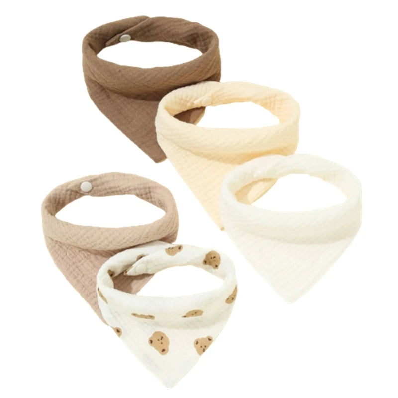 5Pcs Feeding Drool Bibs Cotton Accessories Newborn Solid Color Button Soft Towel Baby Bibs