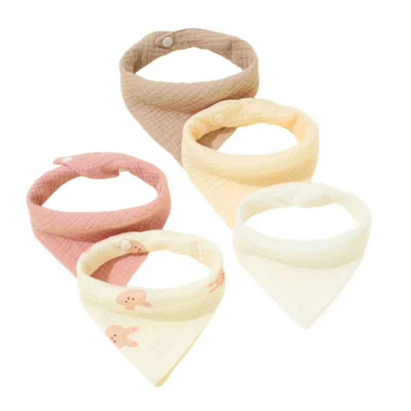 5Pcs Feeding Drool Bibs Cotton Accessories Newborn Solid Color Button Soft Towel Baby Bibs