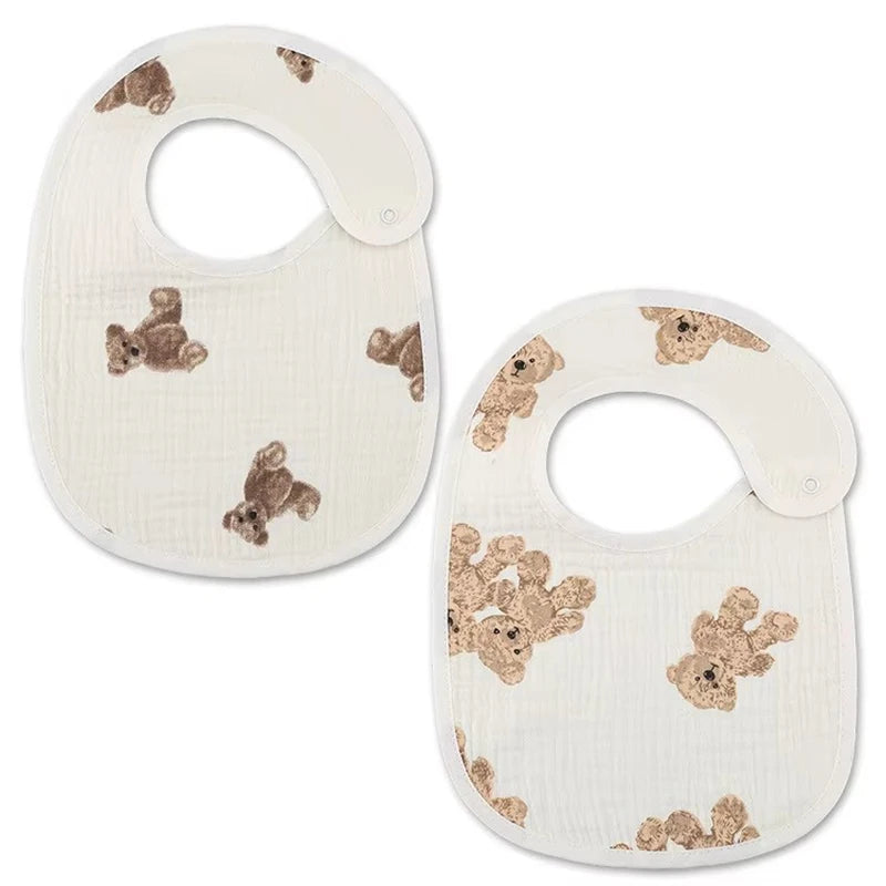 2pcs Newborn Baby Cotton Gauze Bibs Waterproof Infant Boys Girls Burp Cloths Printing Scarf Toddler Saliva Towel Feeding Stuff