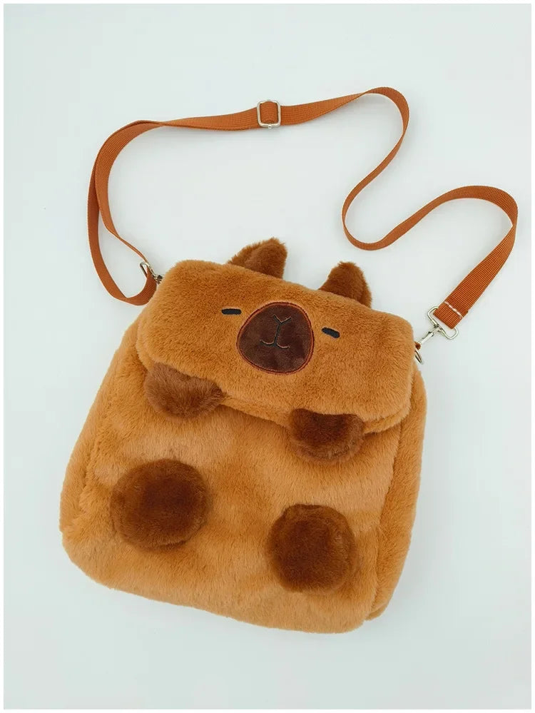Student School Bag Artificial Fur Plush Capybara Bag Casual All-match Fur Bag Large Capacity Backpack School Backpack Mochila