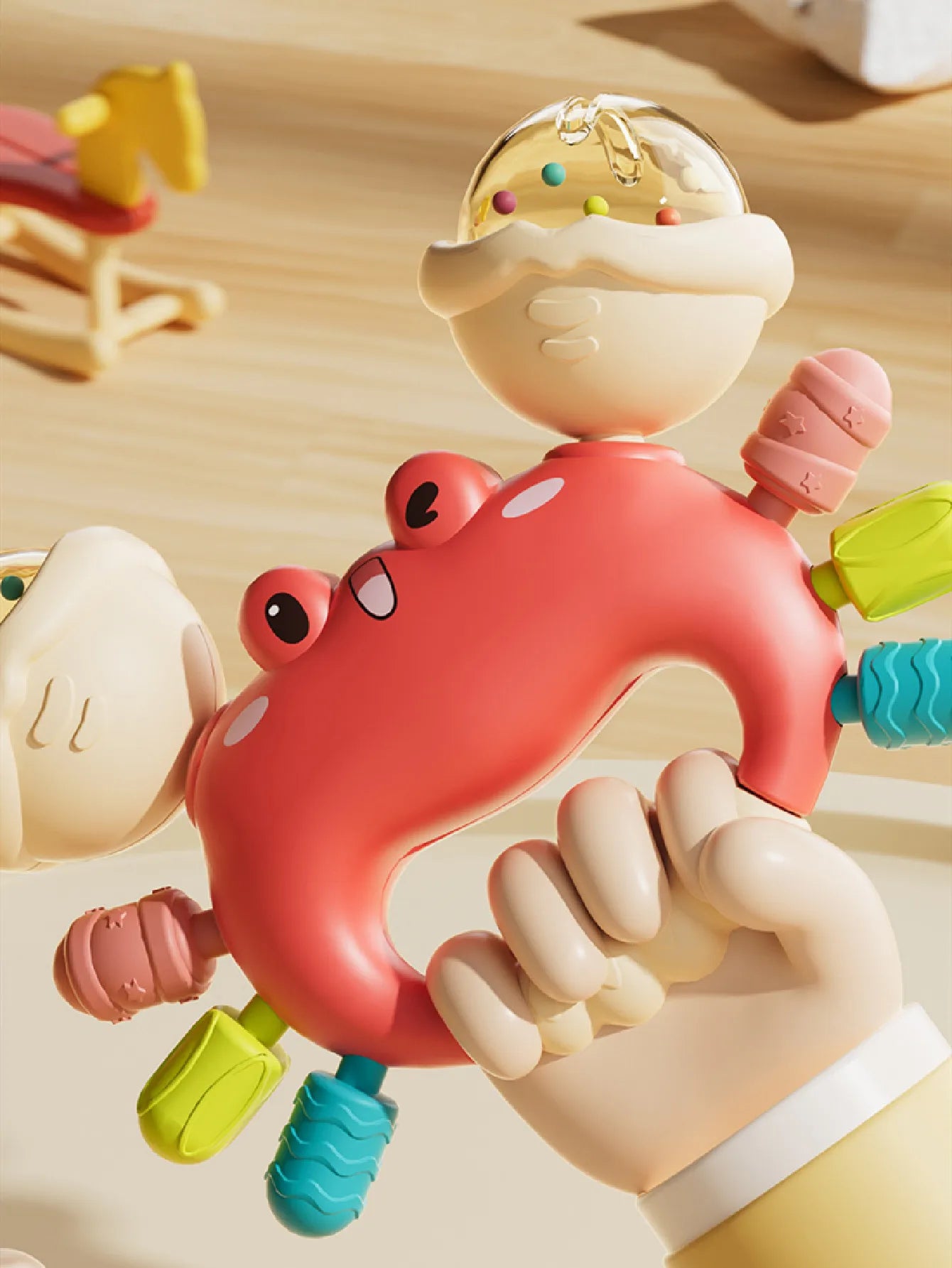 1pc Hand Rattle Portable Sensory Teething Toy Sand Hammer Crab Hand Grip Toys Early Educational Toys for Boys and Girls Gift