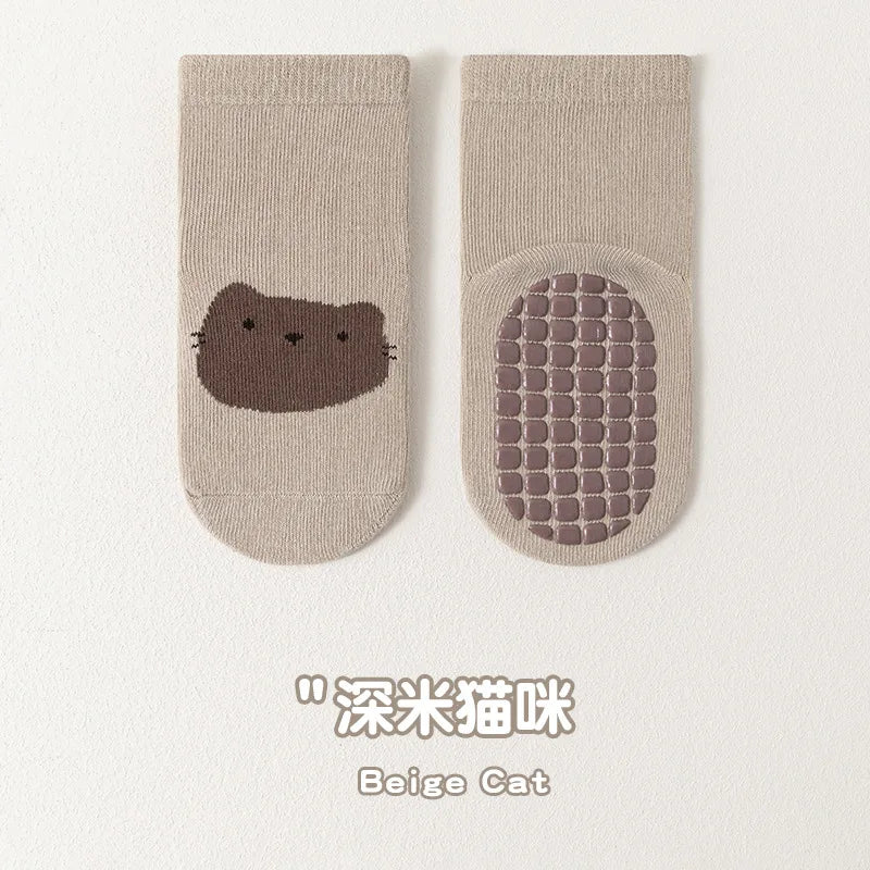6/1 Pairs Autumn And Winter Large Area Dot Glue Baby Trampoline Socks, Baby Little Kids Non-slip Floor Socks Large Cartoon Strai
